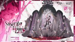  2girls absurdres arknights beret black_hat blood bug butterfly character_name chinese_commentary commentary_request copyright_logo copyright_name dark_persona dual_persona flower flower-trimmed_shorts flower-trimmed_sleeves full_body gacha_splash_(style) gradient_hair hair_flower hair_ornament hat hat_flower highres hug hug_from_behind logo long_sleeves looking_at_viewer mahou_shoujo_no_majo_saiban multicolored_hair multiple_girls o-ring o-ring_thigh_strap open_mouth parody petals pink_eyes pink_hair pool_of_blood sakuraba_ema shirt short_hair skeletal_wings smile spoilers stained_glass standing thigh_strap white_flower white_hair white_shirt window wings x_hair_ornament yuwenyueyao zoom_layer 