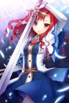  1girl dress long_hair mauve original red_eyes redhead solo sword sword_girls weapon 