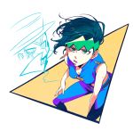  1girl blue_hair earrings genderswap green_eyes headband heaven&#039;s_door jewelry jojo_no_kimyou_na_bouken kishibe_rohan solo stand_(jojo) vldksltlah88 