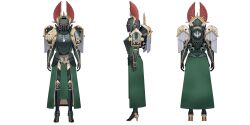  1girl absurdres armor artoria_pendragon_(fate) artoria_pendragon_(lancer)_(fate) breastplate cosplay covered_face cross fate/grand_order fate_(series) fur_trim gauntlets helm helmet highres hyperbudd lion_el'jonson lion_el'jonson_(cosplay) pauldrons power_armor shoulder_armor type-moon warhammer_40k white_background winged_helmet 