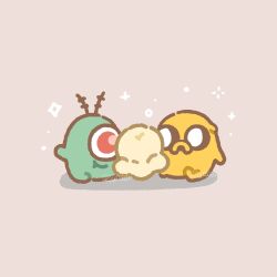  :t adventure_time artist_name chibi chibi_only closed_mouth commentary crossover english_commentary food highres jake_the_dog no_humans one-eyed peggy_(eggumu) plankton_(spongebob) popcorn red_eyes simple_background smile sparkle spongebob_squarepants_(series) watermark 