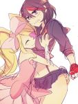  anko_(kirikiri) black_hair blonde_hair blue_eyes eyepatch gloves harime_nui hug kill_la_kill matoi_ryuuko ribbon senketsu smile 