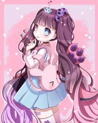  +_- 1girl animal_bag aqua_skirt bandaid black_hair blunt_bangs candy chupa_chups commentary_request food hair_ornament heterochromia highres holding holding_food long_hair magical_girl mahou_shoujo_ikusei_keikaku mahou_shoujo_ikusei_keikaku_aces multicolored_hair nakano_sorami namekolovelove pink_hair pleated_skirt purple_hair rabbit_bag red_nails sailor_collar school_uniform skirt thigh-highs twintails very_long_hair white_thighhighs 