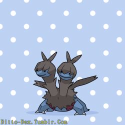  artist_name black_fur blue_background blue_fur claws ditto looking_at_viewer madame_quin multiple_heads no_humans pokemon pokemon_(creature) polka_dot polka_dot_background solo transformed_ditto tumblr_username two-tone_background two-tone_fur web_address white_background zweilous 