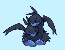 black_fur blue_background blue_fur claws covered_eyes hybbart multiple_heads no_humans pokemon pokemon_(creature) simple_background solo two-tone_fur zweilous 