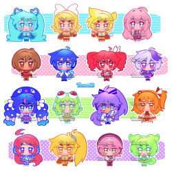  4girls 6+boys 6+girls a.i._voice absurdres adachi_rei ahoge akita_neru androgynous android antenna_hair aqua_eyes aqua_hair aqua_necktie aqua_trim arm_warmers artist_name bandaged_arm bandages bass_clef beanie belt belt_collar blue_eyes blue_hair blue_hat blue_scarf boots bow braid brother_and_sister brown_eyes brown_hair buttons cable cellphone chibi chibi_only collar cyber_fashion detached_sleeves double-breasted drill_hair everyone flip_phone flower_(vocaloid) flower_(vocaloid4) frilled_wrist_cuffs frills gloves goggles goggles_on_head green_boots green_eyes green_hair green_overalls green_shoes green_shorts grey_jacket grey_shirt grey_skirt gumi hair_bow hair_ornament hairclip hat hatsune_miku headphones headset highres jacket kagamine_len kagamine_rin kaito_(vocaloid) kamui_gakupo kasane_teto kasane_teto_(sv) large_hat leg_warmers long_hair low-braided_long_hair low-tied_long_hair low_ponytail megurine_luka meiko_(vocaloid) merchandise_available multicolored_hair multiple_boys multiple_girls musical_staff neckerchief necktie open_clothes open_jacket orange_belt orange_eyes orange_hair orange_jacket otomachi_una otomachi_una_(vocaloid6_sugar) overalls overskirt parallel_hairclips phone pink_hair ponytail puffy_shorts purple_arm_warmers purple_hair purple_jacket purple_shirt purple_skirt purple_streaks red-tinted_eyewear red_eyes red_goggles red_hair red_trim ribbon scarf sf-a2_miki shirt shoes short_hair short_hair_with_long_locks short_ponytail shorts shoulder_belt shoulder_boards siblings side_ponytail single_arm_warmer single_hair_streak skirt sleeve_cuffs sleeveless sleeveless_jacket sleeveless_shirt songover star_(symbol) star_in_eye streaked_hair striped_arm_warmers striped_clothes striped_gloves striped_jacket striped_necktie suspender_shorts suspenders symbol_in_eye synthesizer_v tan tinted_eyewear tomboy twin_drills twins twintails utau v very_long_hair violet_eyes vocaloid voicevox vy2 white_bow white_hair white_ribbon wrist_cuffs yanana_ua yellow_belt yellow_eyes yellow_neckerchief yellow_necktie yellow_trim zundamon 