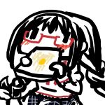  akemi_homura blush braid chibi eating glasses mahou_shoujo_madoka_magica red-framed_glasses school_uniform skirt toast twin_braids 