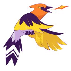  artist_name bird breath_weapon breathing_fire commentary english_commentary fire fletchinder flying from_side highres hydaen no_humans open_mouth pokemon pokemon_(creature) simple_background solo white_background wings 