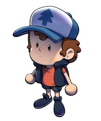  1boy brown_hair chibi chibi_only dipper_pines discount-supervillain full_body gravity_falls hat male_focus shirt shoes short_hair shorts solo standing t-shirt toon_(style) transparent_background vest 