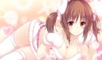  1girl animal_costume animal_ears breasts brown_eyes brown_hair bunny_costume cleavage fur_trim gloves idolmaster idolmaster_cinderella_girls jewelry kurifuto necklace rabbit_ears short_shorts short_twintails shorts smile thighhighs totoki_airi twintails white_legwear 