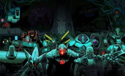  2001_a_space_odyssey 2girls 6+boys 9_(movie) a.m absurdres arlecchino_the_blood_artist auto_(wall-e) batman_(series) beast_machines beast_wars ben_10 brainiac caine_(the_amazing_digital_circus) code_lyoko commentary crossover cryptor d.a.v.e. dc_comics english_commentary english_text facial_hair glados glowing glowing_eyes glowing_mouth godzilla_(series) green_eyes hal_9000 hate_pillar_(ihnmaims) highres horizon_(game) horizon_zero_dawn humanoid_robot i_have_no_mouth_and_i_must_scream lies_of_p looking_at_viewer malware_(ben_10) marvel mecha mechagodzilla mega_man_(series) mega_man_x_(series) megatron_(beast_machines) metal_sonic multiple_boys multiple_girls mustache neo_metal_sonic nimrod_(gunvolt) nimrod_(marvel) ninjago no_humans one-eyed overwatch portal_(series) primusibi ramattra_(overwatch) red_eyes robot shockwave_(transformers) shodan sigma_(mega_man) sonic_(series) soundwave_(transformers) staff standing_on_shoulder system_shock t-800 terminator_(series) the_amazing_digital_circus the_batman_(cartoon) trait_connection transformers ultrakill ultron v1_(ultrakill) violet_eyes wall-e wire x-men yellow_eyes 