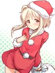  1girl blonde_hair blush do_(taka) hat hidamari_sketch looking_at_viewer nazuna santa_costume santa_hat smile solo 