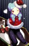  1girl beta_(inazuma_eleven) blush christmas hat heart inazuma_eleven_(series) inazuma_eleven_go inazuma_eleven_go_chrono_stone itoko_(designcourse) no_pupils pink_eyes protocol_omega sack santa_hat sitting smile solo wink 