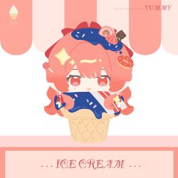 1girl arknights cake chinese_commentary commentary_request earrings food haruka_(arknights) highres jam jewelry long_hair looking_at_viewer open_mouth pink_hair red_eyes simple_background sl2017 smile solo swiss_roll 