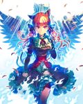  animal_ears black_legwear bow cat_ears cat_tail dress extra_ears feathers hair_bow kaenbyou_rin long_hair looking_at_viewer multiple_tails nail_polish pantyhose pointy_ears red_eyes redhead reiuji_utsuho tail touhou wings zounose 