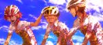  3boys bicycle_helmet black_hair fingerless_gloves glasses gloves helmet imaizumi_shunsuke kei_(space_sonic) multiple_boys naruko_shoukichi onoda_sakamichi redhead short_hair smile sportswear sweat yowamushi_pedal 
