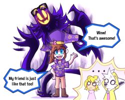  ... 2boys 2girls :< :d :| a_hat_in_time afterimage aura black-framed_eyewear blue_eyes boots brown_boots brown_hair brown_pants child closed_mouth commentary dark_aura dustan_(here_comes_niko!) ears_through_hood english_commentary english_text fangs floral_print flower furry furry_male ghost hand_on_own_hip hand_up hands_up hat hat_flower hat_kid hat_ribbon hawaiian_shirt here_comes_niko! hood hood_up long_hair looking_at_viewer multiple_boys multiple_girls niko_(here_comes_niko!) o_o open_mouth pants pink_flower pink_shirt popped_collar purple_hat purple_shirt raincoat ribbon robyn_wraith shadow shirt short_sleeves skin_fangs smile snatcher_(a_hat_in_time) speech_bubble standing sunglasses sweat teeth top_hat upper_teeth_only waving white_background white_fur wolf yellow_eyes yellow_raincoat yellow_ribbon zipper_pull_tab 