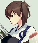  1girl arrow brown_eyes brown_hair bust japanese_clothes kaga_(kantai_collection) kantai_collection long_hair looking_away looking_down nakatani personification side_ponytail simple_background solo 