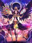  1girl black_hair egyptian_mythology goddess lack mummy nephthys orange_eyes seisen_cerberus staff wings 