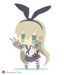  1girl blonde_hair chameleon_man_(three) chibi green_eyes kantai_collection long_hair puppet rensouhou-chan shimakaze_(kantai_collection) 