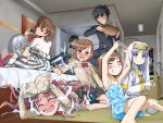  4boys 6+girls accelerator bed can cat controller electricity game_controller index kamijou_touma last_order misaka_imouto misaka_mikoto misaka_worst multiple_boys multiple_girls nun playstation_portable shirai_kuroko shorts sphinx_(index) stiyl_magnus to_aru_kagaku_no_railgun to_aru_majutsu_no_index tray tsuchimikado_motoharu waiz009 