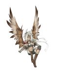  1girl breast_hold breasts brown_wings crossed_arms dual_wielding green_eyes gun highres kazana_(sakuto) long_hair original shorts simple_background solo very_long_hair weapon white_background wings 