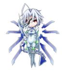  1girl ahoge blazblue bodysuit eyepatch kuroshiro_(ms-2420) lowres mecha_musume nu-13 red_eyes silver_hair 