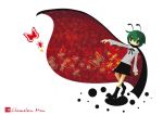  1girl antennae butterfly cape chameleon_man_(three) darkness green_eyes green_hair insect ribbon short_hair spider touhou wriggle_nightbug 