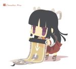  1girl black_hair chameleon_man_(three) character_request chibi kantai_collection long_hair scroll violet_eyes 