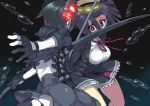  2girls battle brown_eyes bubble corruption dark_persona fingerless_gloves gloves headgear kantai_collection mechanical_halo multiple_girls pale_skin personification polearm pomelocandy purple_hair school_uniform shinkaisei-kan short_hair spear sword tatsuta_(kantai_collection) tenryuu_(kantai_collection) thigh-highs weapon 