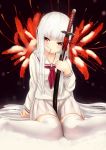  1girl katana long_hair noririn original red_eyes school_uniform serafuku solo sword weapon white_hair 