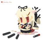  1girl blonde_hair chameleon_man_(three) chibi kantai_collection long_hair red_eyes yuudachi_(kantai_collection) 