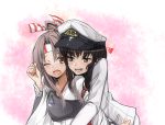  2girls black_hair blush brown_eyes brown_hair female_admiral_(kantai_collection) headband japanese_clothes kantai_collection long_hair multiple_girls naval_uniform personification ponytail tears yuki_(nanao_yuki) yuri zuihou_(kantai_collection) 