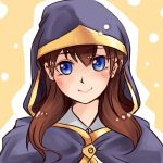  1girl blue_eyes brown_hair hooded_cloak league_of_legends looking_at_viewer nam_(valckiry) smile solo summoner_(league_of_legends) 