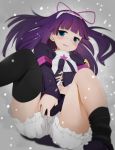  1girl :q black_legwear bloomers blue_eyes blush feli hairband highres long_hair navel purple_hair puyopuyo puyopuyo_fever ratsuku_kinoko skirt smile snow solo thighhighs tongue underwear 