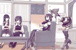  4girls boots character_request closed_eyes kantai_collection long_hair multiple_girls nakatani ponytail short_hair side_ponytail thighhighs 