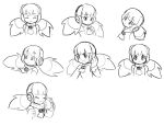  1girl call_(komaki_shinsuke) call_(mighty_no._9) expressions head_tilt mighty_no._9 monochrome pontata robot_ears shocked_eyes sketch smile solo twintails 