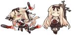  1girl blonde_hair bow character_sheet chibi hair_bow hair_ornament hair_ribbon hairclip itsukia kantai_collection long_hair personification red_eyes ribbon school_uniform serafuku short_sleeves solo yuudachi_(kantai_collection) 