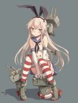  1girl blonde_hair blue_eyes blush headband kantai_collection long_hair parted_lips personification rensouhou-chan ribbon shimakaze_(kantai_collection) solo striped_legwear supertie thighhighs 