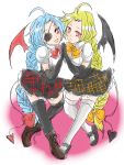  2girls ahoge alternate_costume bat_wings blazblue blonde_hair demon_tail demon_wings eyepatch lambda-11 multiple_girls nu-13 red_eyes silver_hair tail wings 