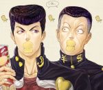  2boys black_hair gakuran higashikata_jousuke jojo_no_kimyou_na_bouken mouth_hold multiple_boys nijimura_okuyasu pompadour potato_chips pringle_duck pringles school_uniform violet_eyes yoku28 