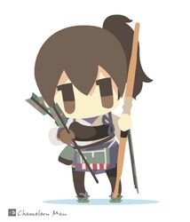  1girl bow_(weapon) brown_eyes brown_hair chameleon_man_(three) chibi kaga_(kantai_collection) kantai_collection short_hair side_ponytail weapon 