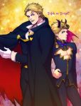  2boys adapted_costume blonde_hair cape dio_brando father_and_son giorno_giovanna gloves horns jojo_no_kimyou_na_bouken lipstick makeup multiple_boys vampire yoku28 