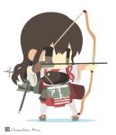  1girl akagi_(kantai_collection) bow_(weapon) brown_eyes brown_hair chameleon_man_(three) chibi kantai_collection long_hair weapon 