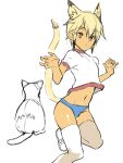  1boy animal_ears cat cat_ears cat_tail catboy male navel original rand_(artist) rough short_hair solo tail thighhighs white_background 