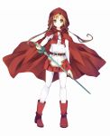  1girl asuna_(sao) belt boots brown_eyes brown_hair hanahubuki1991 hood long_hair pantyhose sword sword_art_online weapon yuuki_asuna 