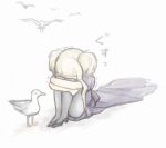  aoki_hagane_no_arpeggio bird blonde_hair dress kongou_(aoki_hagane_no_arpeggio) long_hair mochamonji pantyhose seagull sulking 