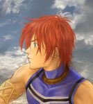  1boy blue_eyes clouds male mico3 profile redhead rid_hershel serious short_hair sky sleeveless solo tales_of_(series) tales_of_eternia 