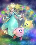  blonde_hair crown dress earrings highres jewelry kirby kirby_(series) long_hair luma moppu810 nintendo rosalina_(mario) staff star super_mario_bros. super_smash_bros. 