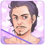  1boy artist_request beard black_hair character_request facial_hair frown heart icon lips lowres magical_girl mahou_chuunen_oji_maji_5 male mustache purple purple_background purple_hair solo violet_eyes whip 